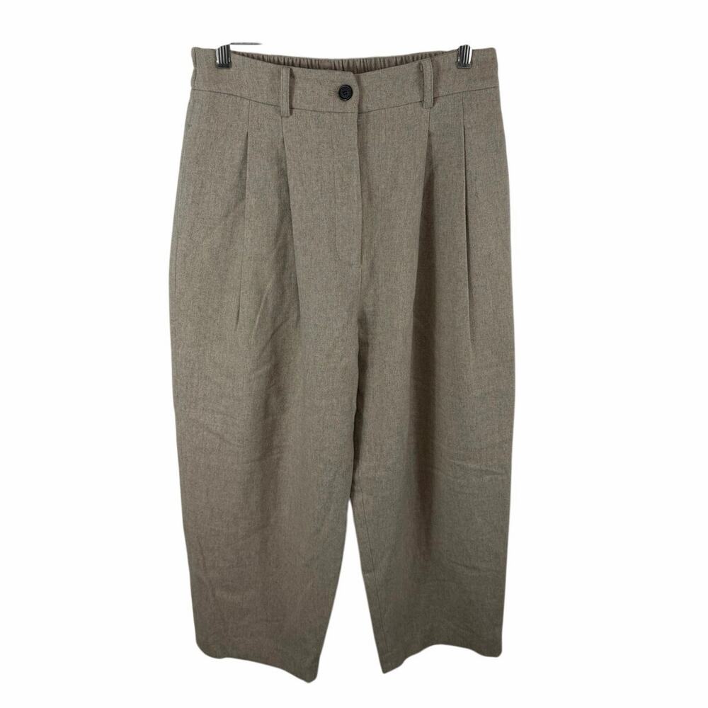 Amente Los Angeles Wool Trousers Beige High Waisted M/L Adjustable Waist Career